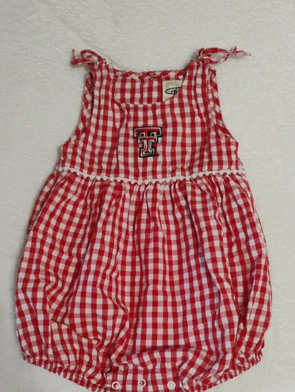 Red Gingham Baby One-Piece Bodysuit with Tie Straps